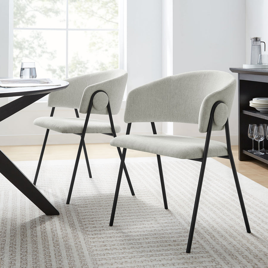Ronan Upholstered Heathered Chenille Dining Chairs Set of 2 in Newsprint Black