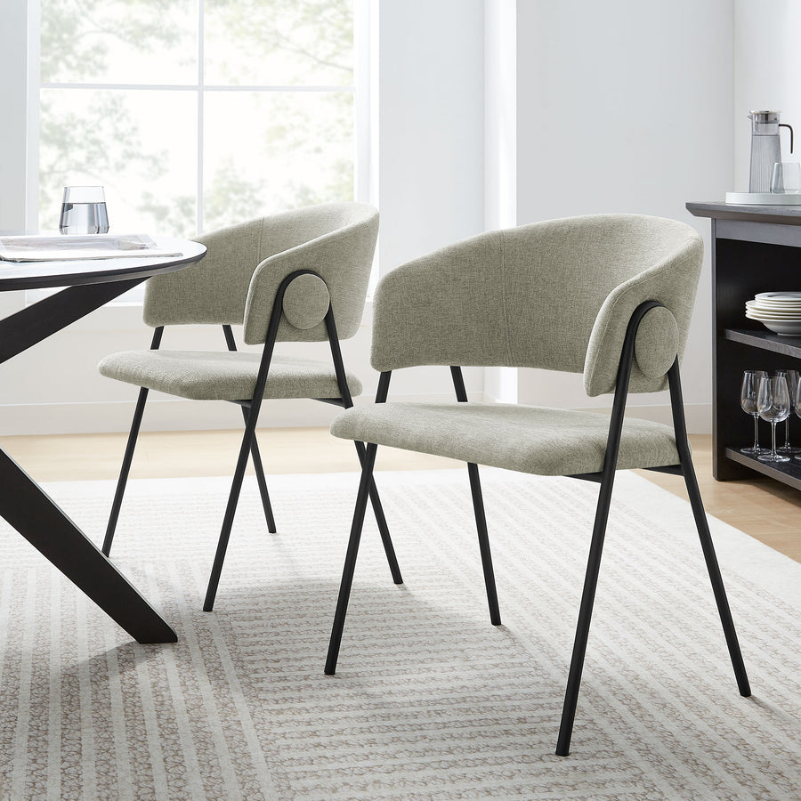 Ronan Upholstered Heathered Chenille Dining Chairs Set of 2 in Taupe Black