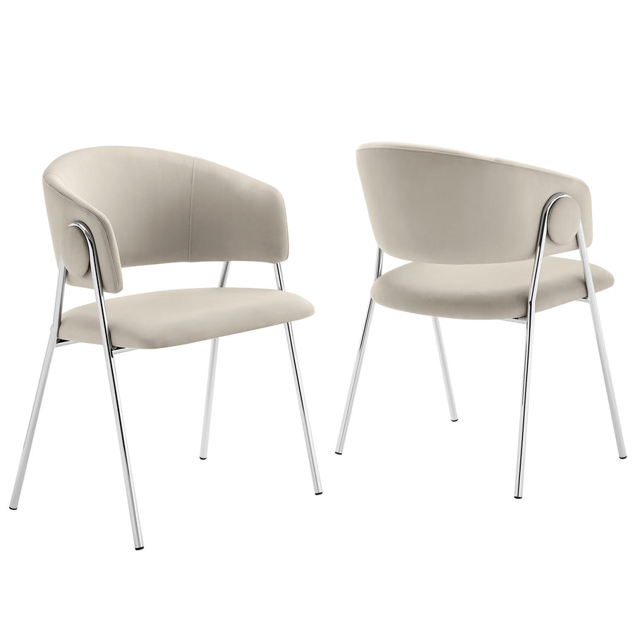 Ronan Upholstered Performance Velvet Dining Chair Set of 2 in Almond Silver