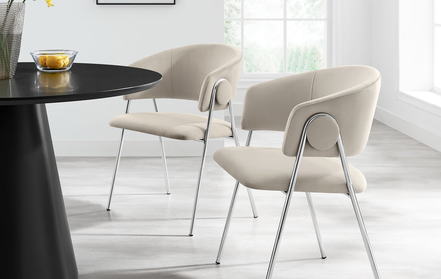 Ronan Upholstered Performance Velvet Dining Chair Set of 2 in Almond Silver