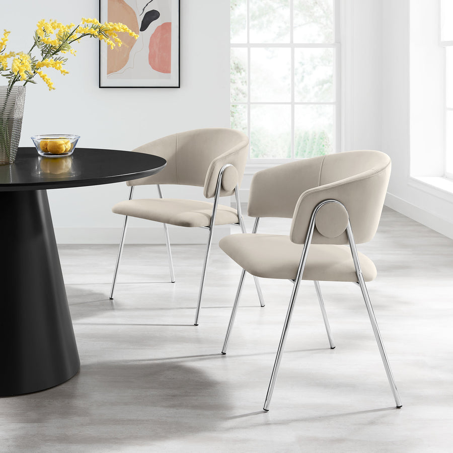 Ronan Upholstered Performance Velvet Dining Chair Set of 2 in Almond Silver