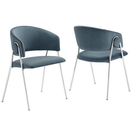 Nella Upholstered Performance Velvet Dining Chair Set of 2 in Cadet Blue