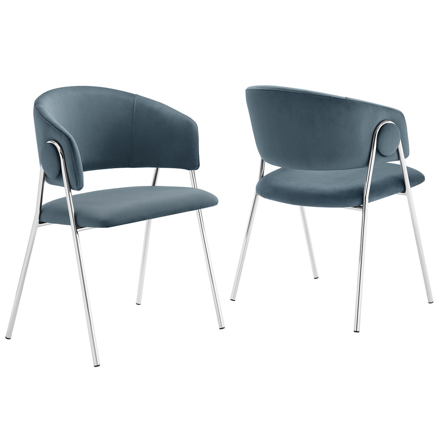 Ronan Upholstered Performance Velvet Dining Chair Set of 2 in Cadet Blue