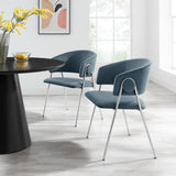 Ronan Upholstered Performance Velvet Dining Chair Set of 2 in Cadet Blue