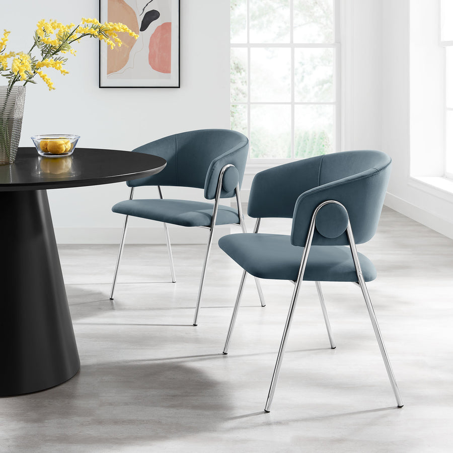Ronan Upholstered Performance Velvet Dining Chair Set of 2 in Cadet Blue