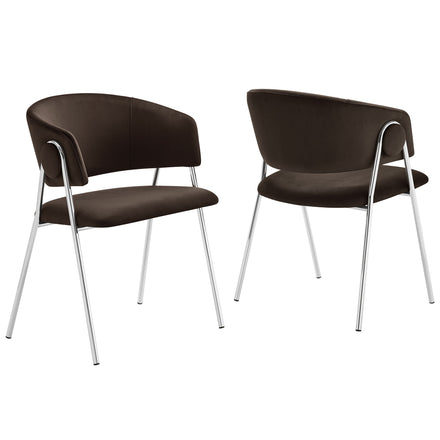 Nella Upholstered Performance Velvet Dining Chair Set of 2 in Chocolate Brown