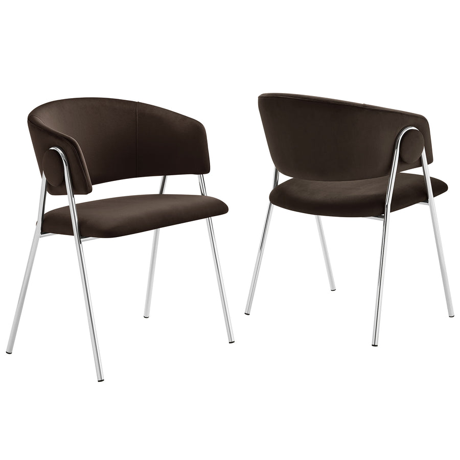 Ronan Upholstered Performance Velvet Dining Chair Set of 2 in Chocolate Brown