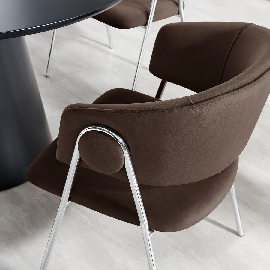 Ronan Upholstered Performance Velvet Dining Chair Set of 2 in Chocolate Brown