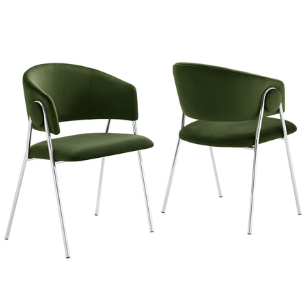 Nella Upholstered Performance Velvet Dining Chair Set of 2 in Moss Green Silver