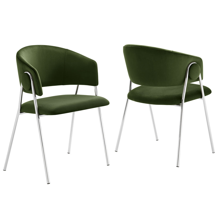 Ronan Upholstered Performance Velvet Dining Chair Set of 2 in Moss Green Silver
