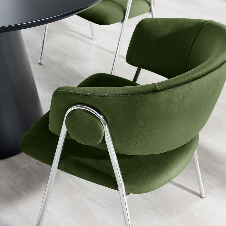 Ronan Upholstered Performance Velvet Dining Chair Set of 2 in Moss Green Silver