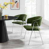 Ronan Upholstered Performance Velvet Dining Chair Set of 2 in Moss Green Silver