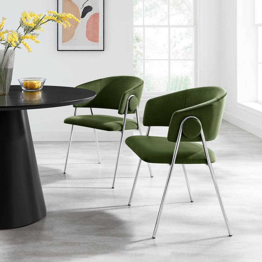 Ronan Upholstered Performance Velvet Dining Chair Set of 2 in Moss Green Silver