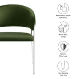 Ronan Upholstered Performance Velvet Dining Chair Set of 2 in Moss Green Silver