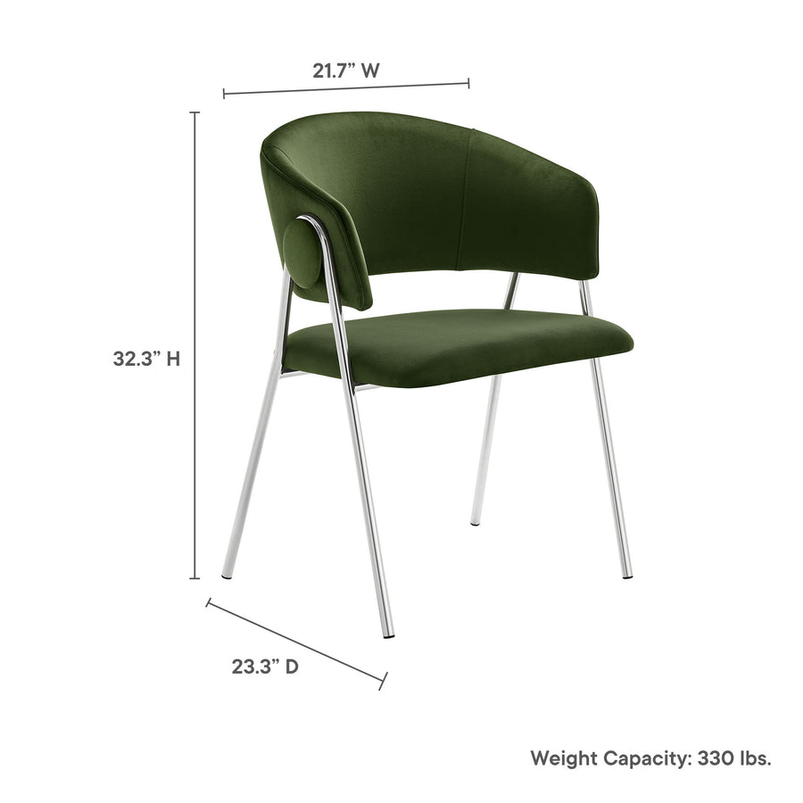Ronan Upholstered Performance Velvet Dining Chair Set of 2 in Moss Green Silver