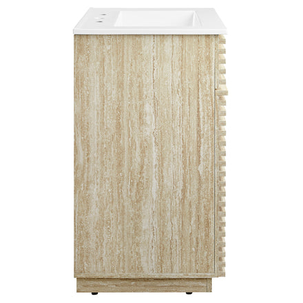 Render 24" Faux Travertine Bathroom Vanity With Sink in White