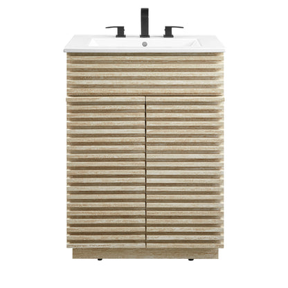 Render 24" Faux Travertine Bathroom Vanity With Sink by Furniture For America