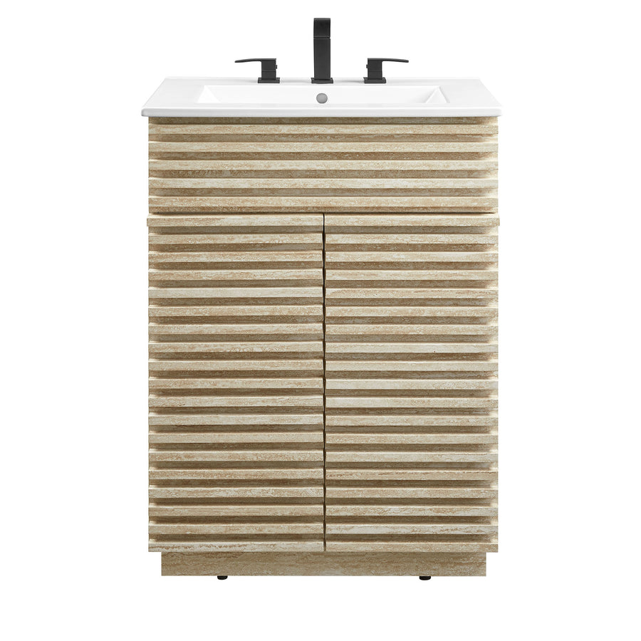 Vera 24" Faux Travertine Bathroom Vanity With Sink in White