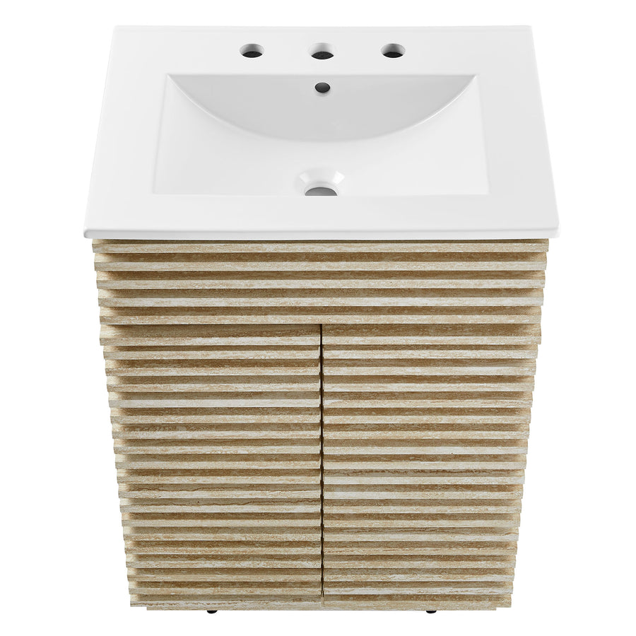 Vera 24" Faux Travertine Bathroom Vanity With Sink in White