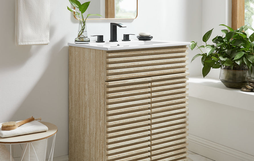 Vera 24" Faux Travertine Bathroom Vanity With Sink in White