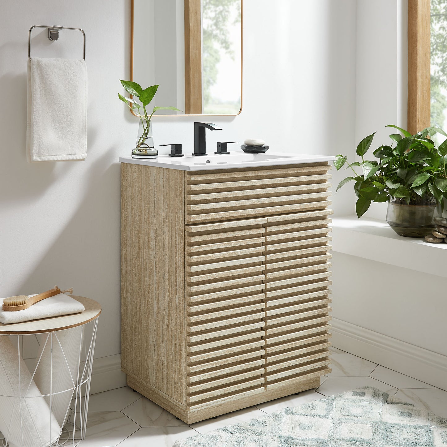 Render 24" Faux Travertine Bathroom Vanity With Sink by Furniture For America