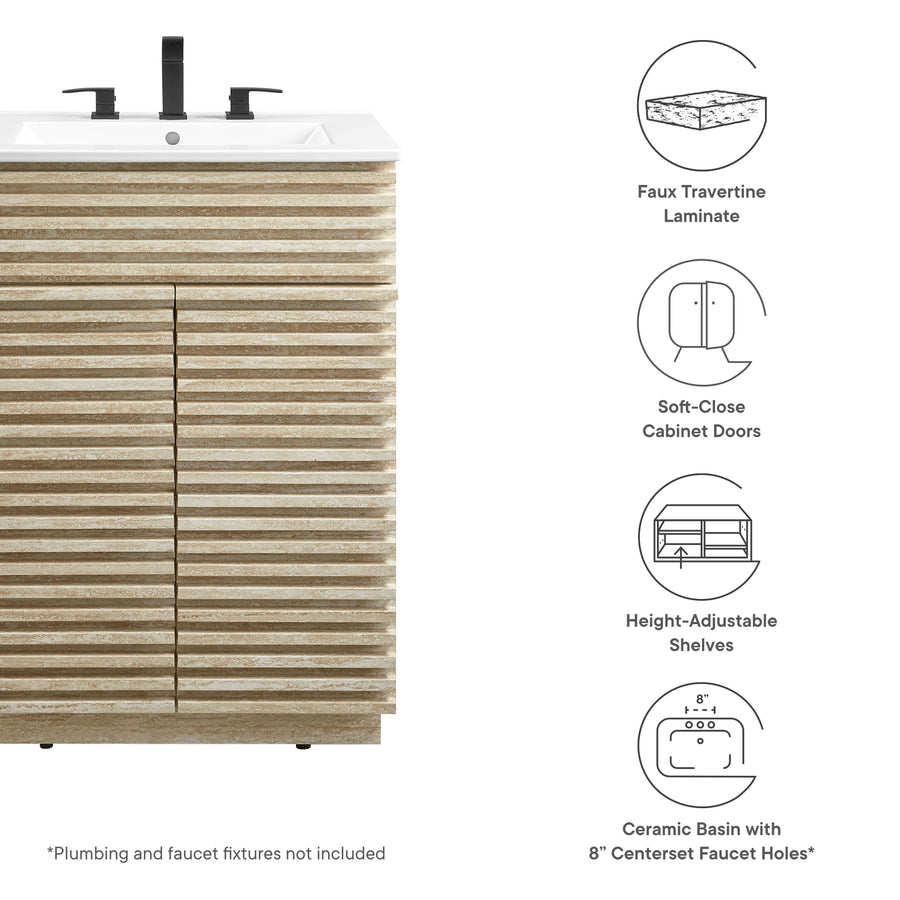 Vera 24" Faux Travertine Bathroom Vanity With Sink in White