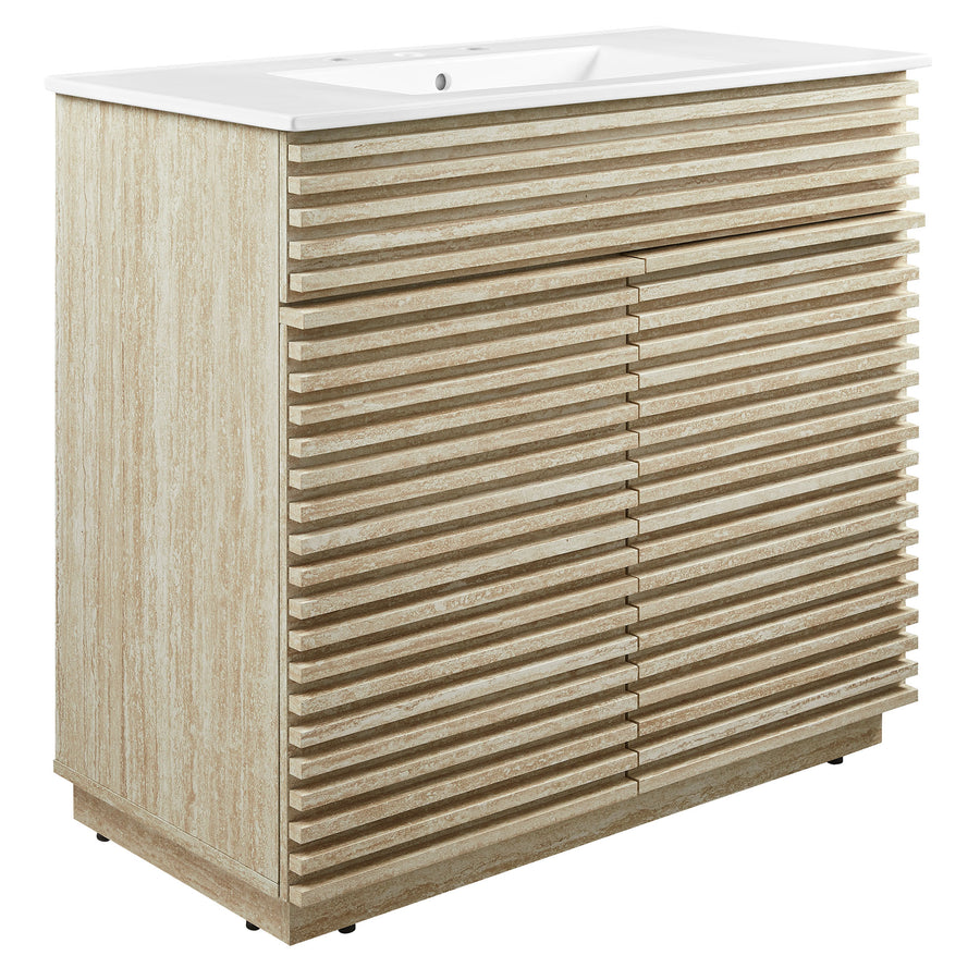 Vera 36" Faux Travertine Bathroom Vanity With Sink in White
