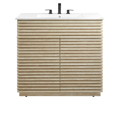 Render 36" Faux Travertine Bathroom Vanity With Sink by Furniture For America
