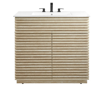 Render 36" Faux Travertine Bathroom Vanity With Sink in White