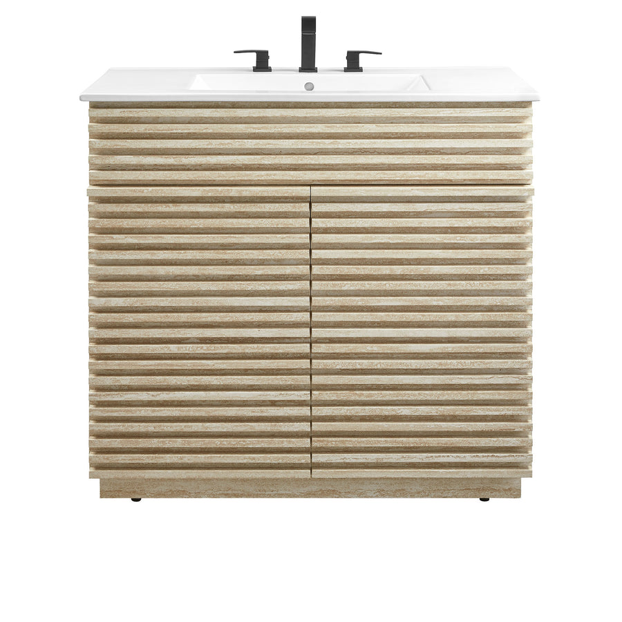 Vera 36" Faux Travertine Bathroom Vanity With Sink in White