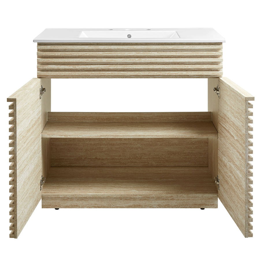 Vera 36" Faux Travertine Bathroom Vanity With Sink in White