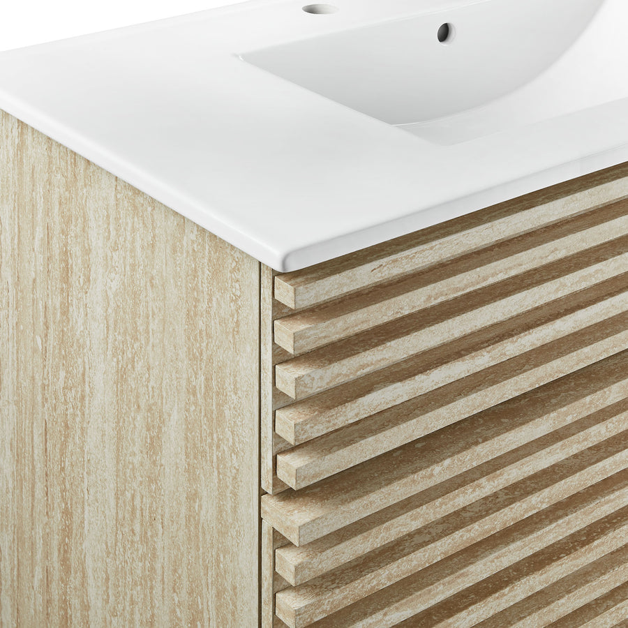 Vera 36" Faux Travertine Bathroom Vanity With Sink in White