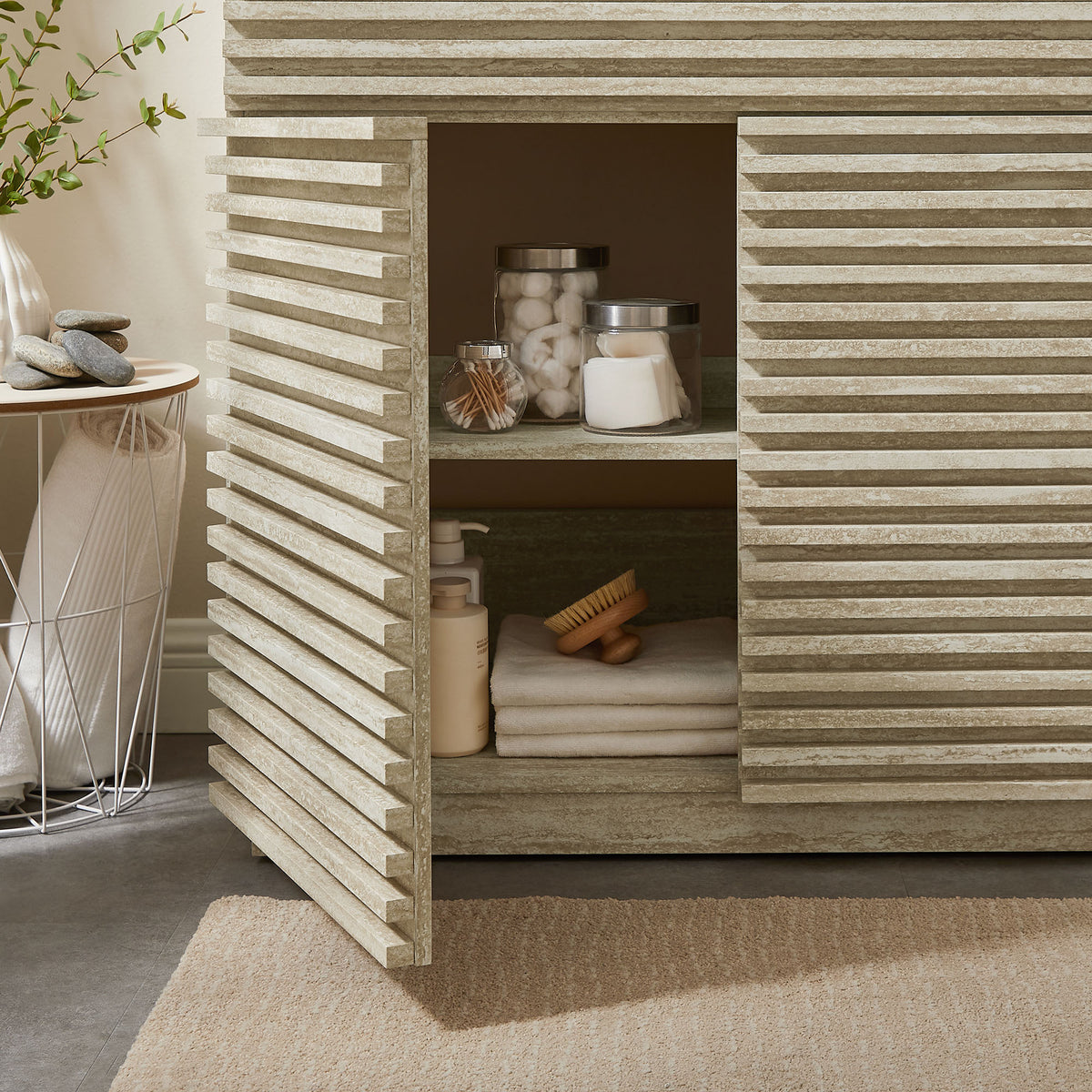 Render 36" Faux Travertine Bathroom Vanity With Sink in White