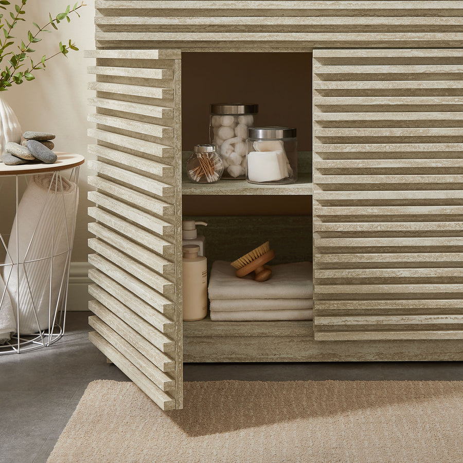 Vera 36" Faux Travertine Bathroom Vanity With Sink in White