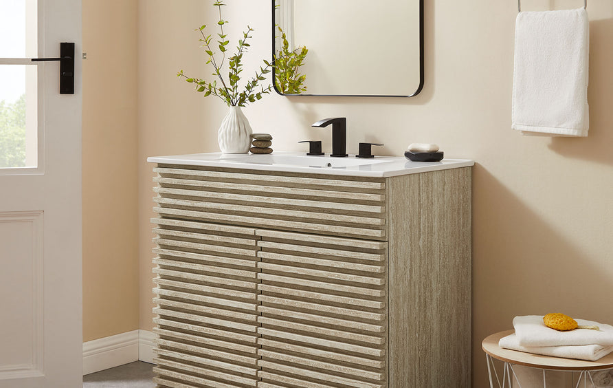 Vera 36" Faux Travertine Bathroom Vanity With Sink in White