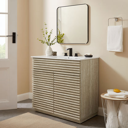 Render 36" Faux Travertine Bathroom Vanity With Sink by Furniture For America