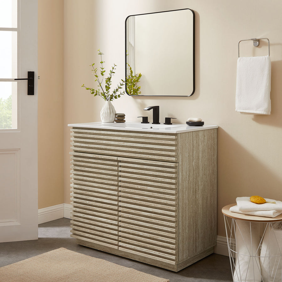 Vera 36" Faux Travertine Bathroom Vanity With Sink in White