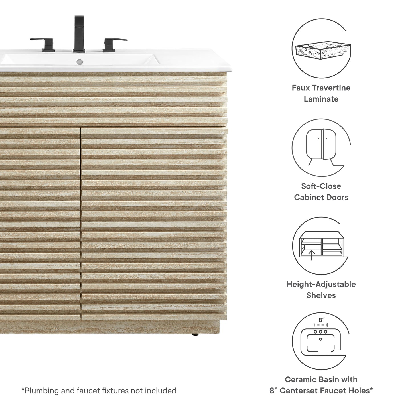 Render 36" Faux Travertine Bathroom Vanity With Sink by Furniture For America