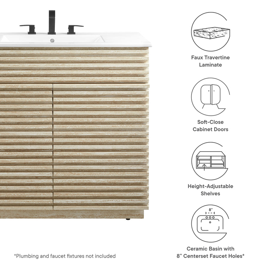 Vera 36" Faux Travertine Bathroom Vanity With Sink in White