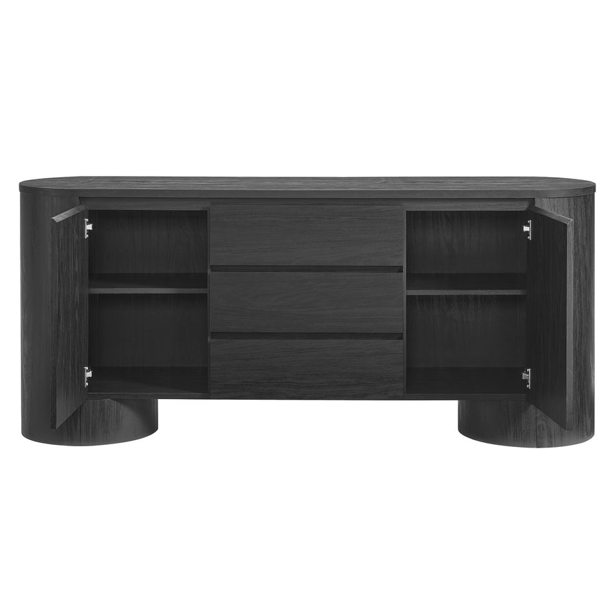 Laurel 71" Rounded Sideboard Storage Cabinet in Black