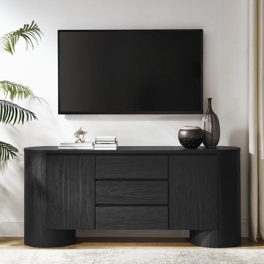 Laurel 71" Rounded Sideboard Storage Cabinet in Black