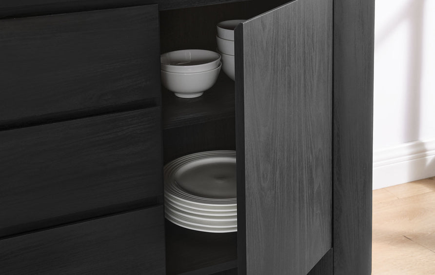 Laurel 71" Rounded Sideboard Storage Cabinet in Black