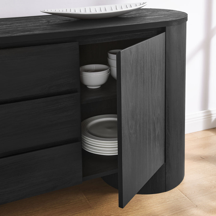 Laurel 71" Rounded Sideboard Storage Cabinet in Black