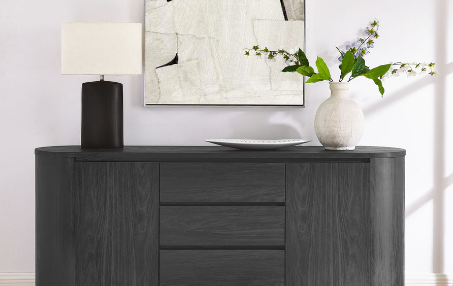 Laurel 71" Rounded Sideboard Storage Cabinet in Black