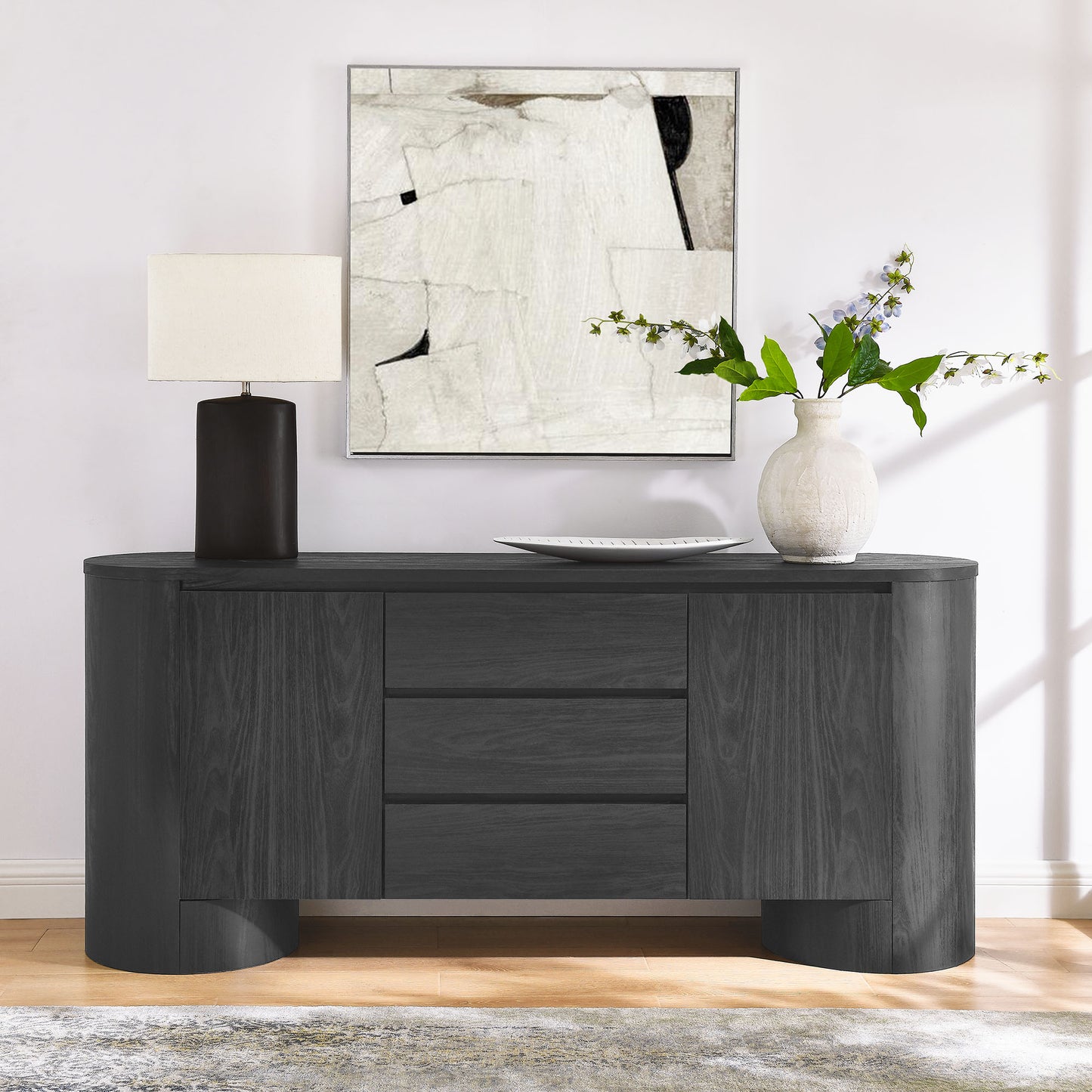 Duval 71" Rounded Sideboard Storage Cabinet by Furniture For America