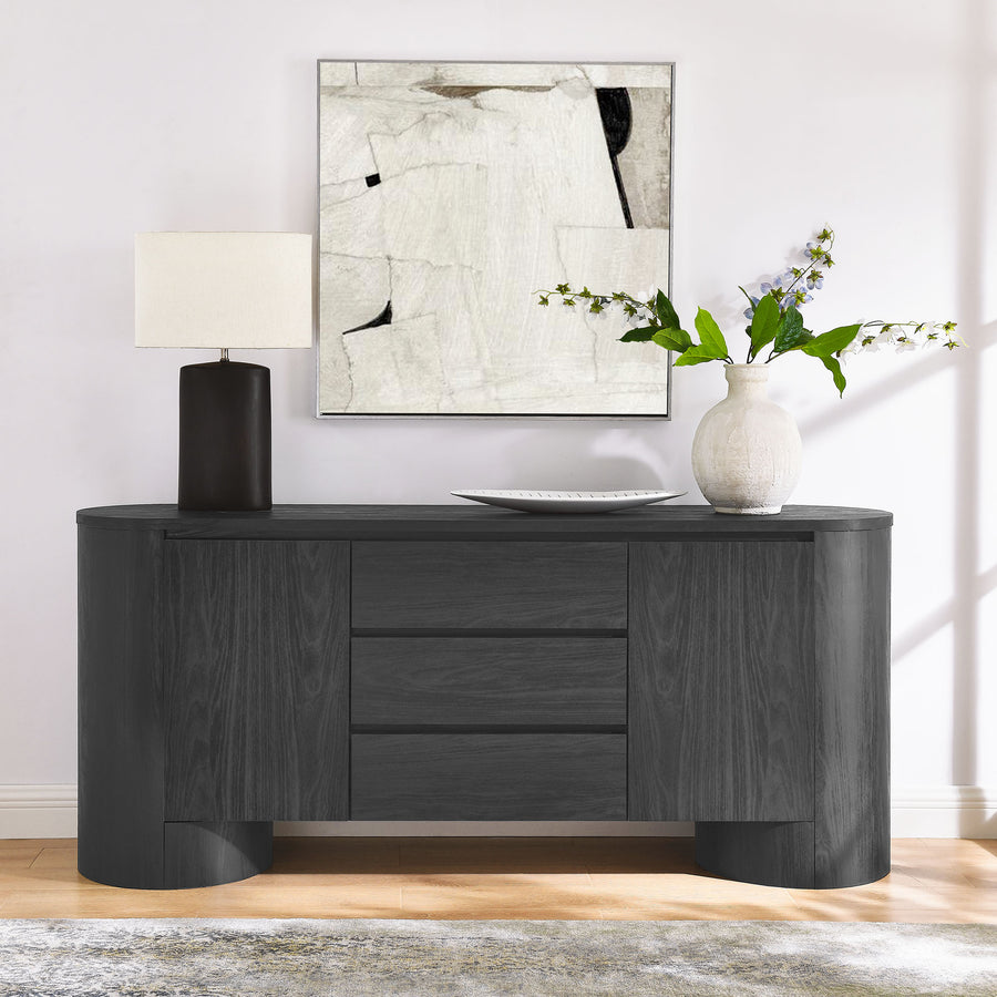 Laurel 71" Rounded Sideboard Storage Cabinet in Black