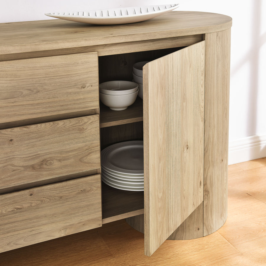 Laurel 71" Rounded Sideboard Storage Cabinet in Hickory Frost