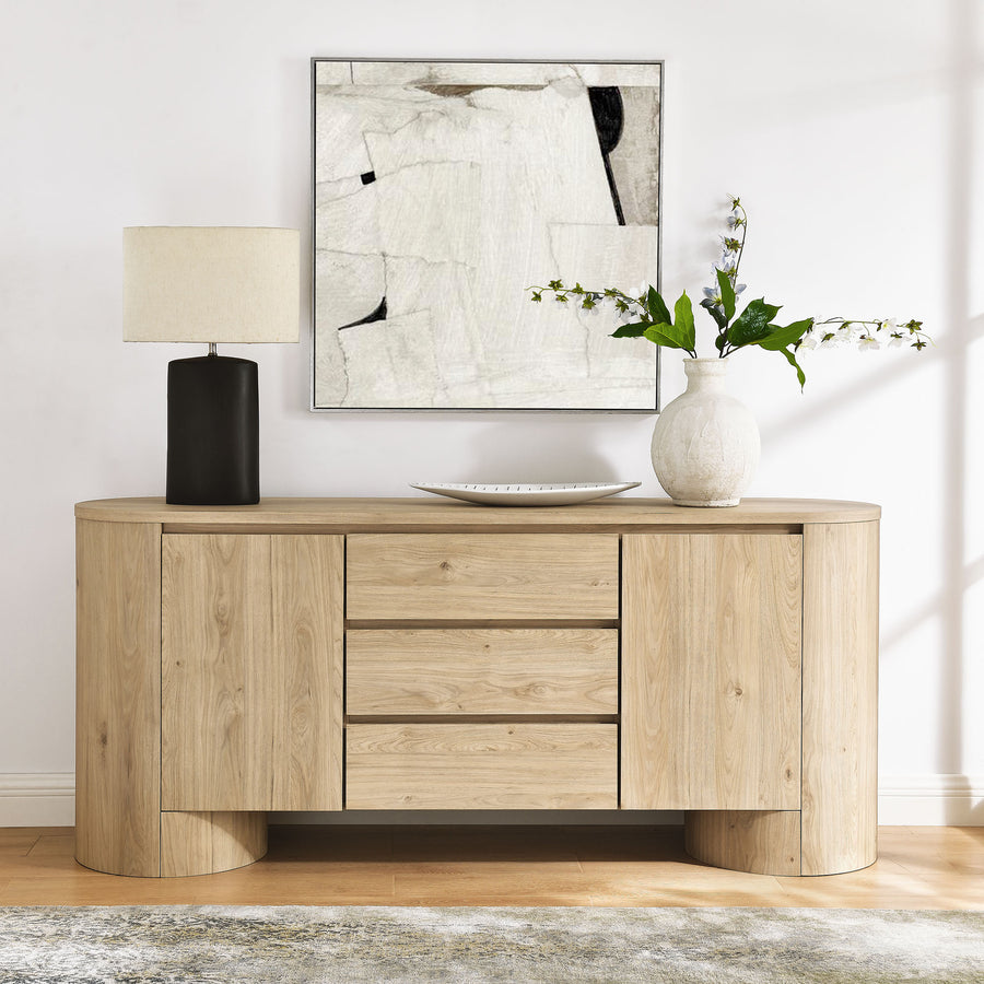 Laurel 71" Rounded Sideboard Storage Cabinet in Hickory Frost