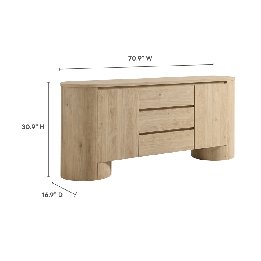 Laurel 71" Rounded Sideboard Storage Cabinet in Hickory Frost