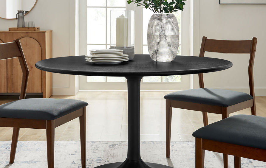 Lumen 48" Round Solid Wood Dining Table in Black
